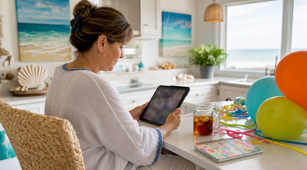 Woman shopping for party supplies on laptop
