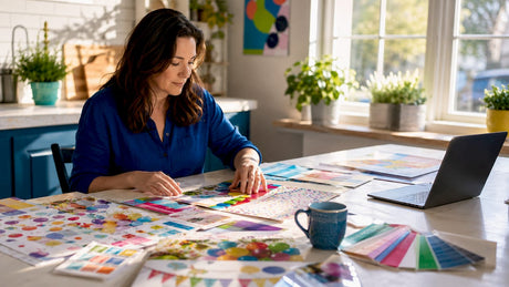 Woman planning party supplies at home table