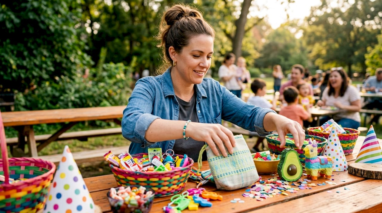 Event planner arranging alternative piñata party supplies