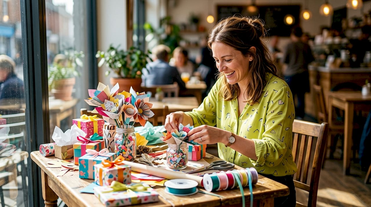 Event planner arranging creative balloon gift alternatives