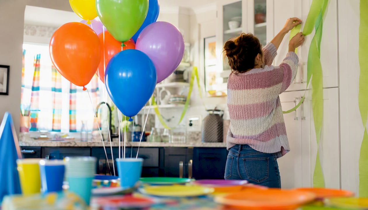 Colorful balloons and decorations for birthday party