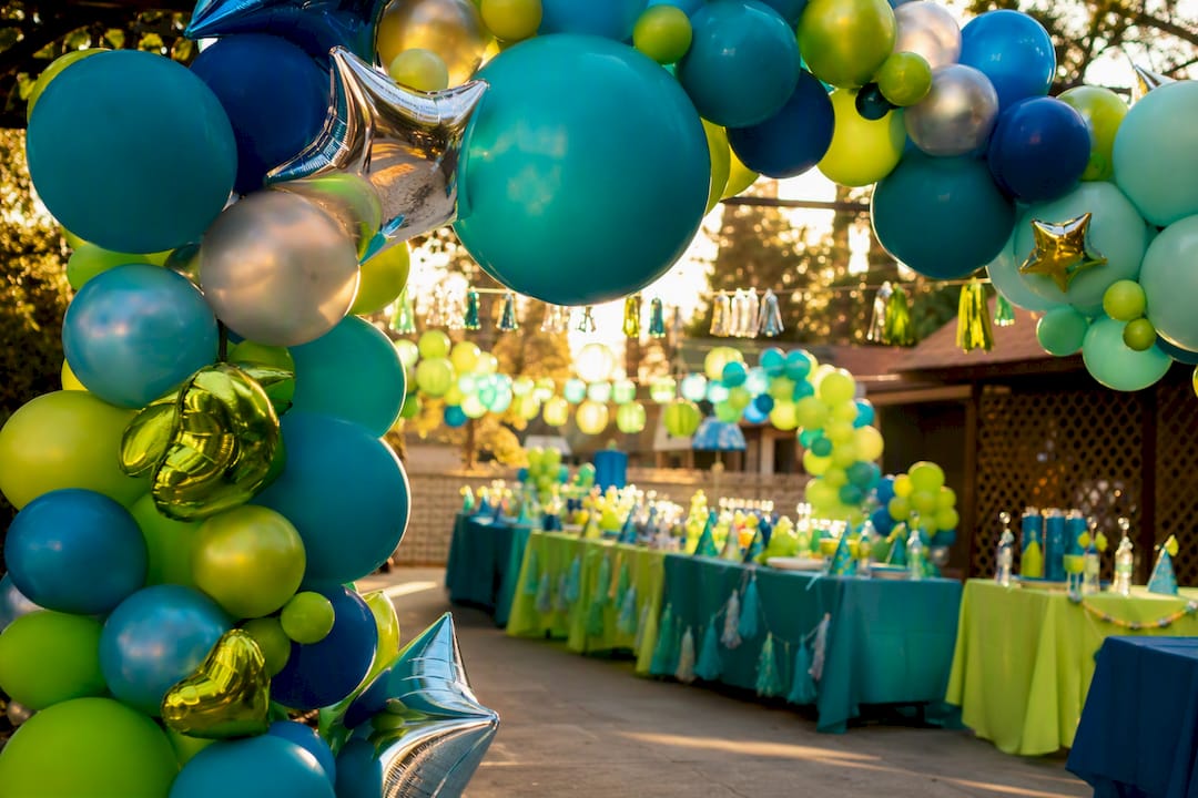 Colorful latex and foil balloon garland at party