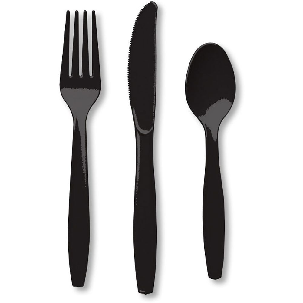 Black Velvet Plastic Cutlery (24pc)