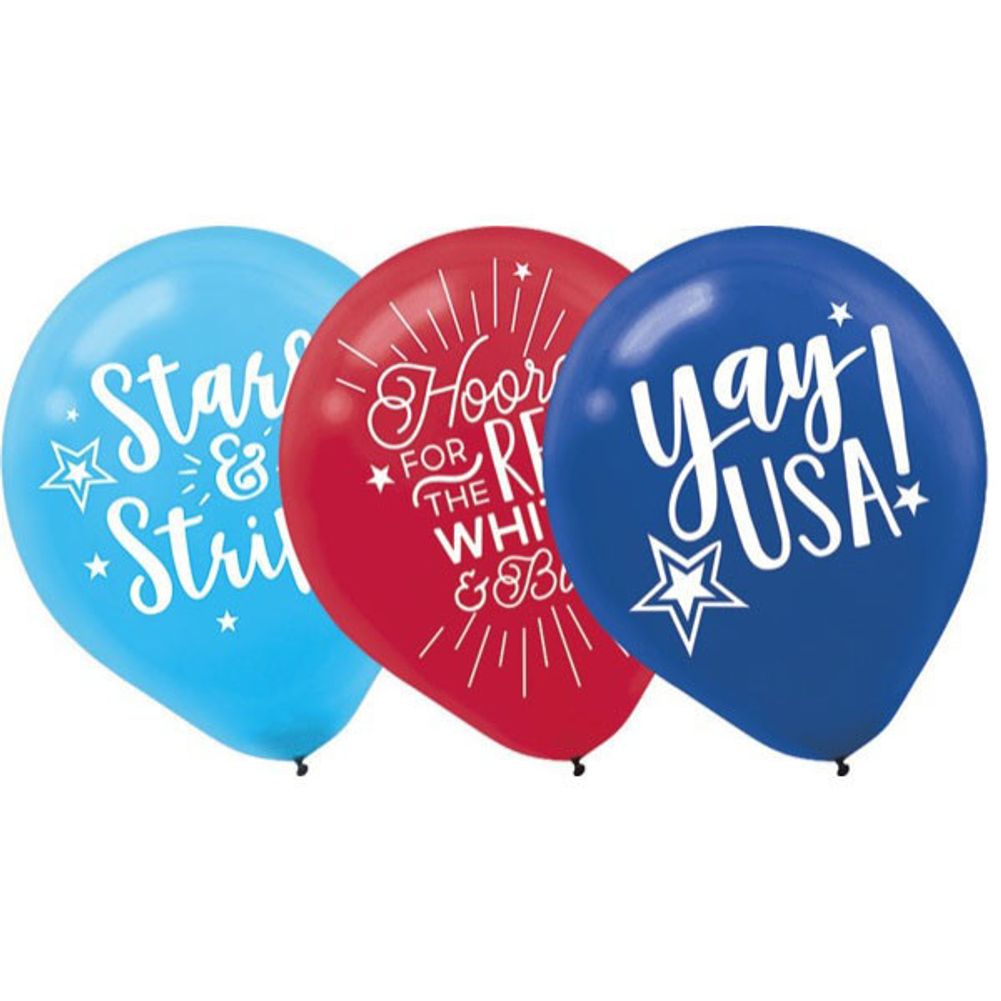 Amscan 12" Patriotic Printed Latex Balloons (15ct)