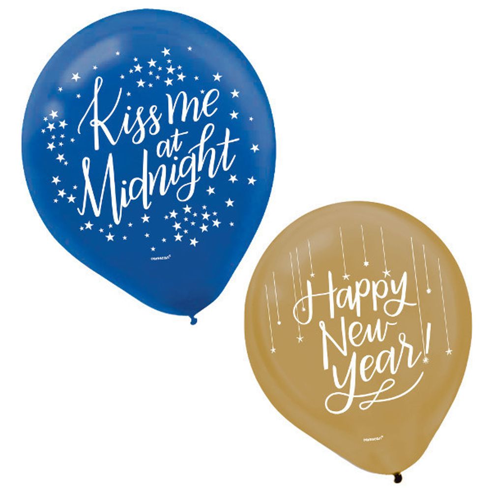 12" Midnight New Year's Eve Latex Balloons (15 ct)