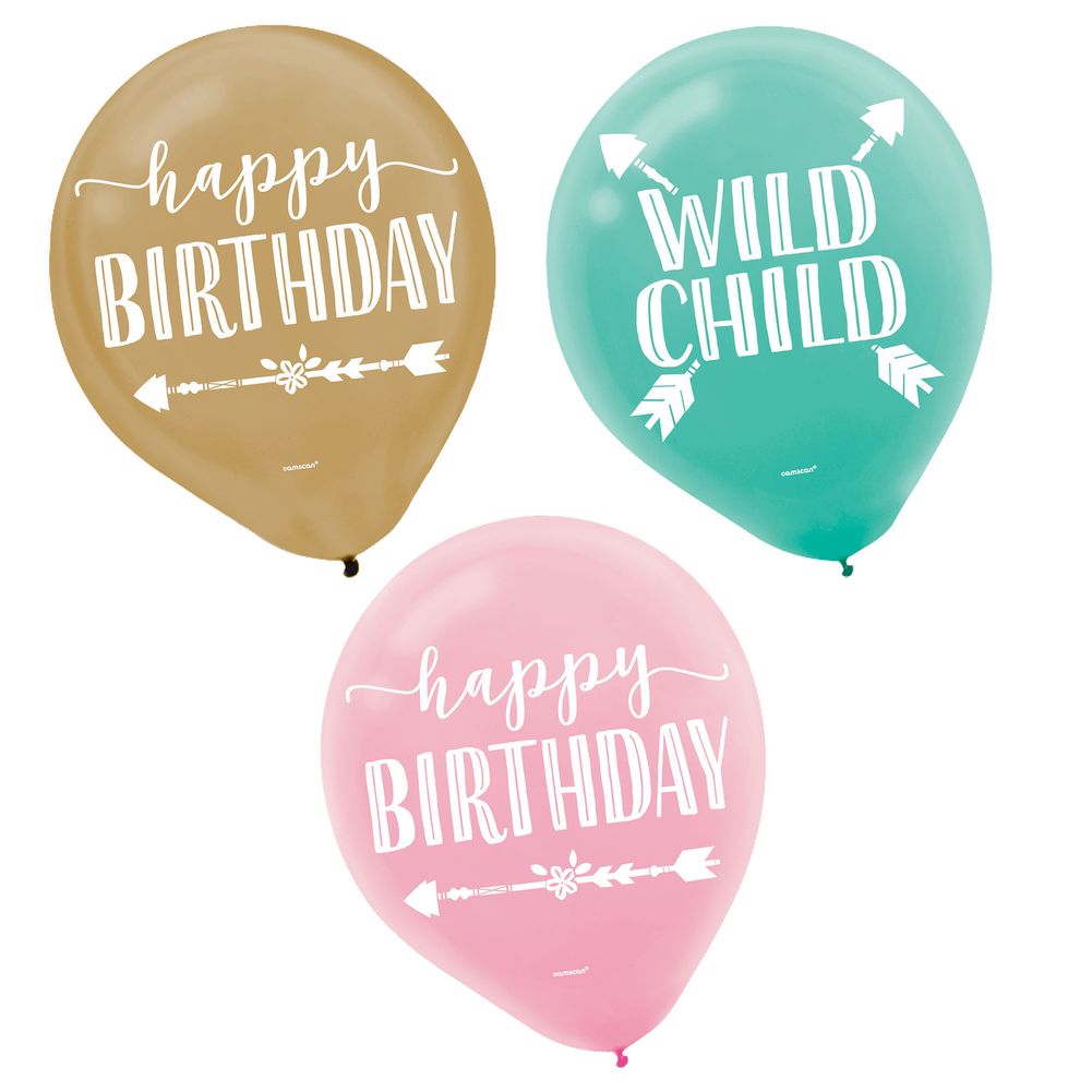 Amscan Boho Birthday 12" Latex Balloons (15 ct)