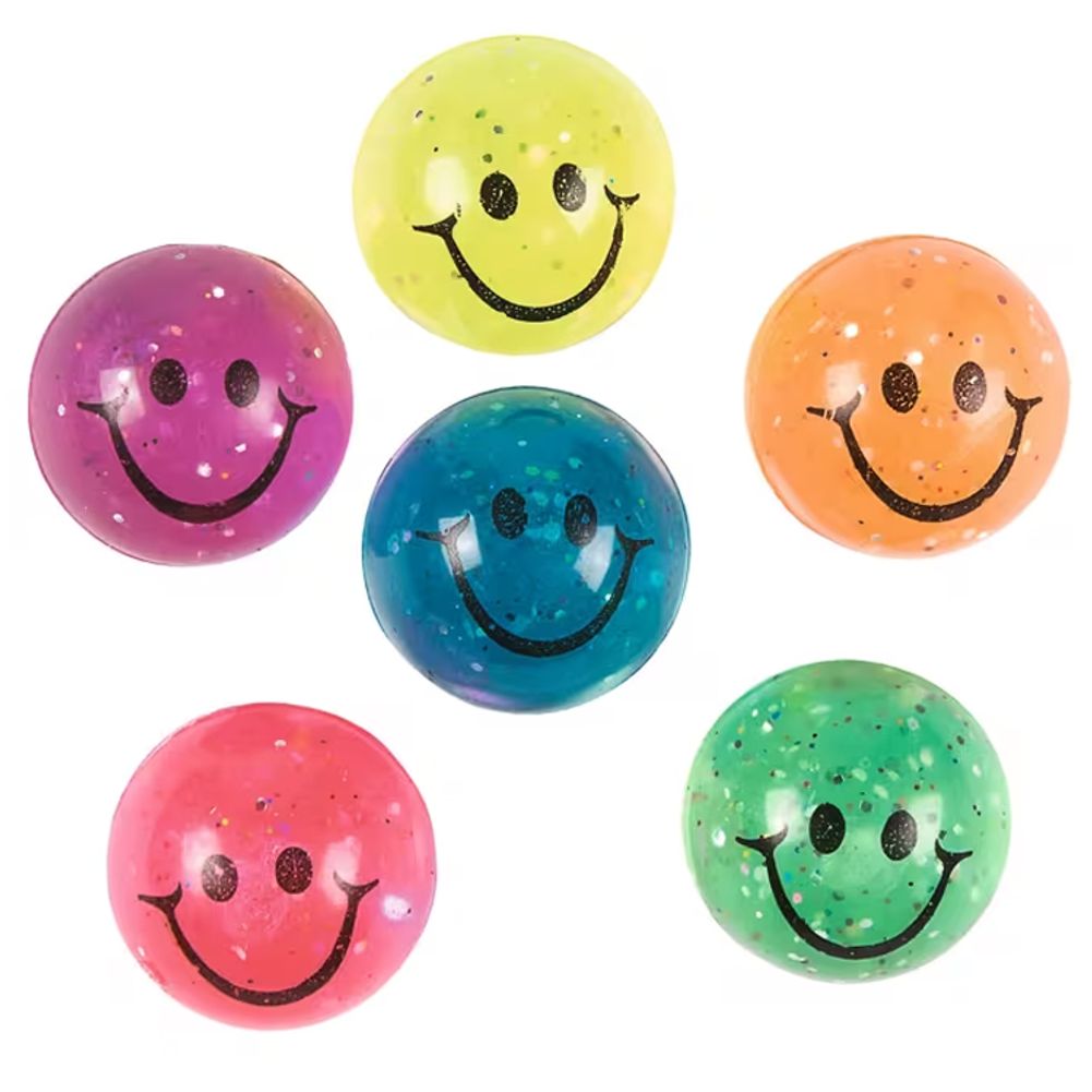 Rubber High-Bounce Smile Face Balls with Glitter