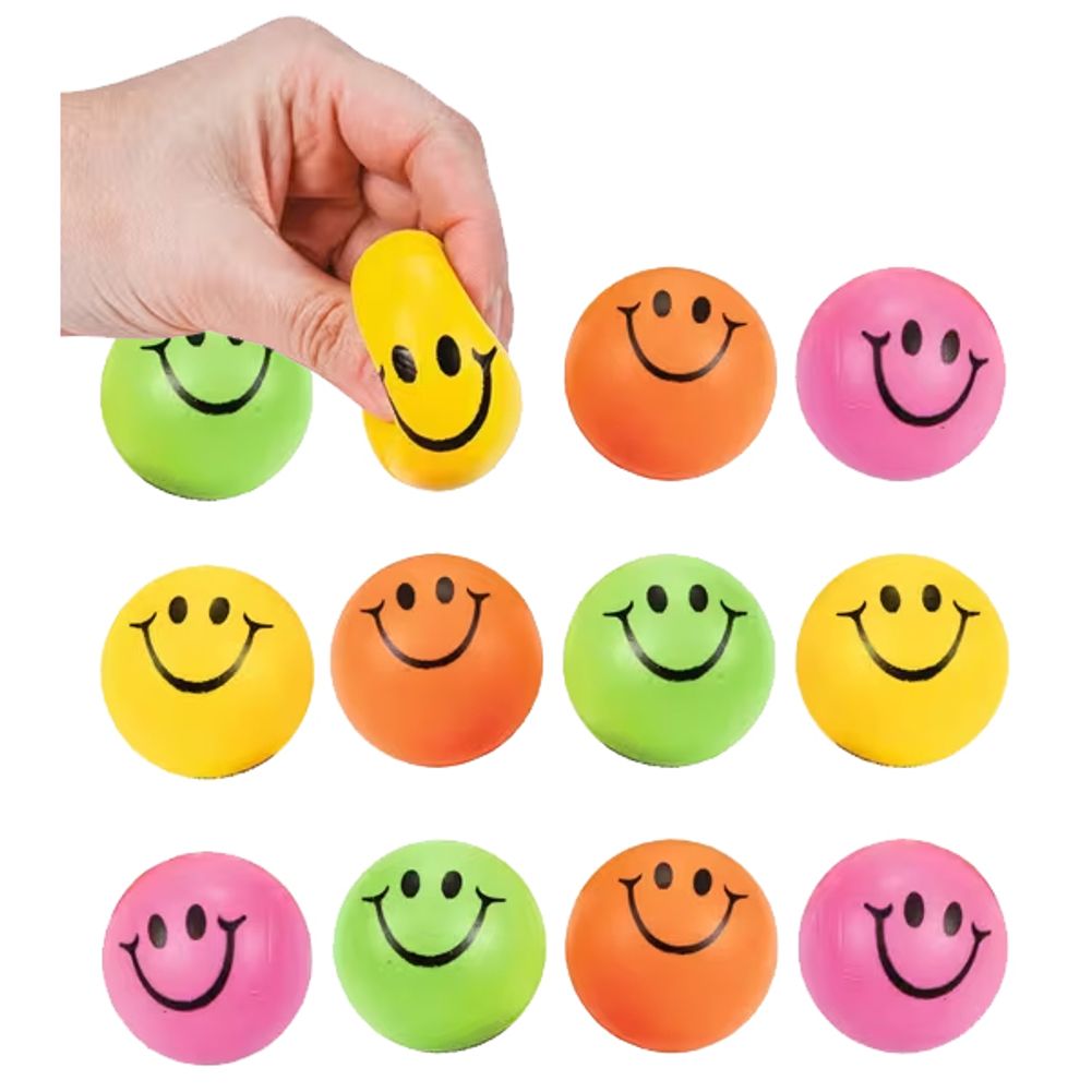 Foam Mini Neon Smile Face Stress Balls (12ct)
