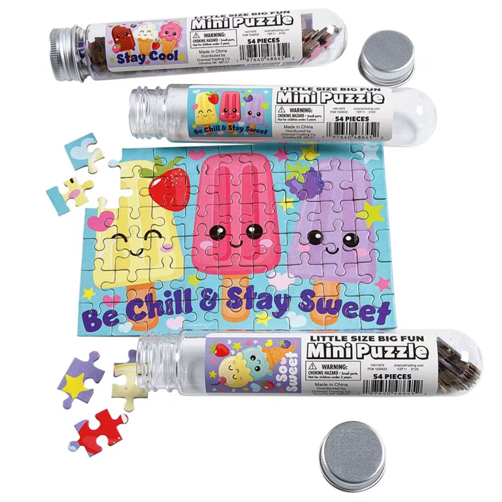 Ice Cream Character Mini Jigsaw Puzzles in Plastic Tubes (12ct)