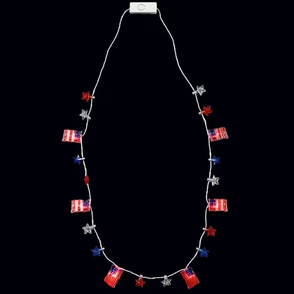 Patriotic Light-Up Flags with Stars Necklace