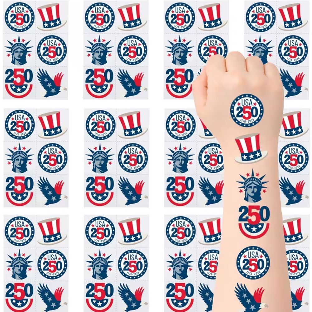 Patriotic America 250th Anniversary Temporary Tattoos (72ct)