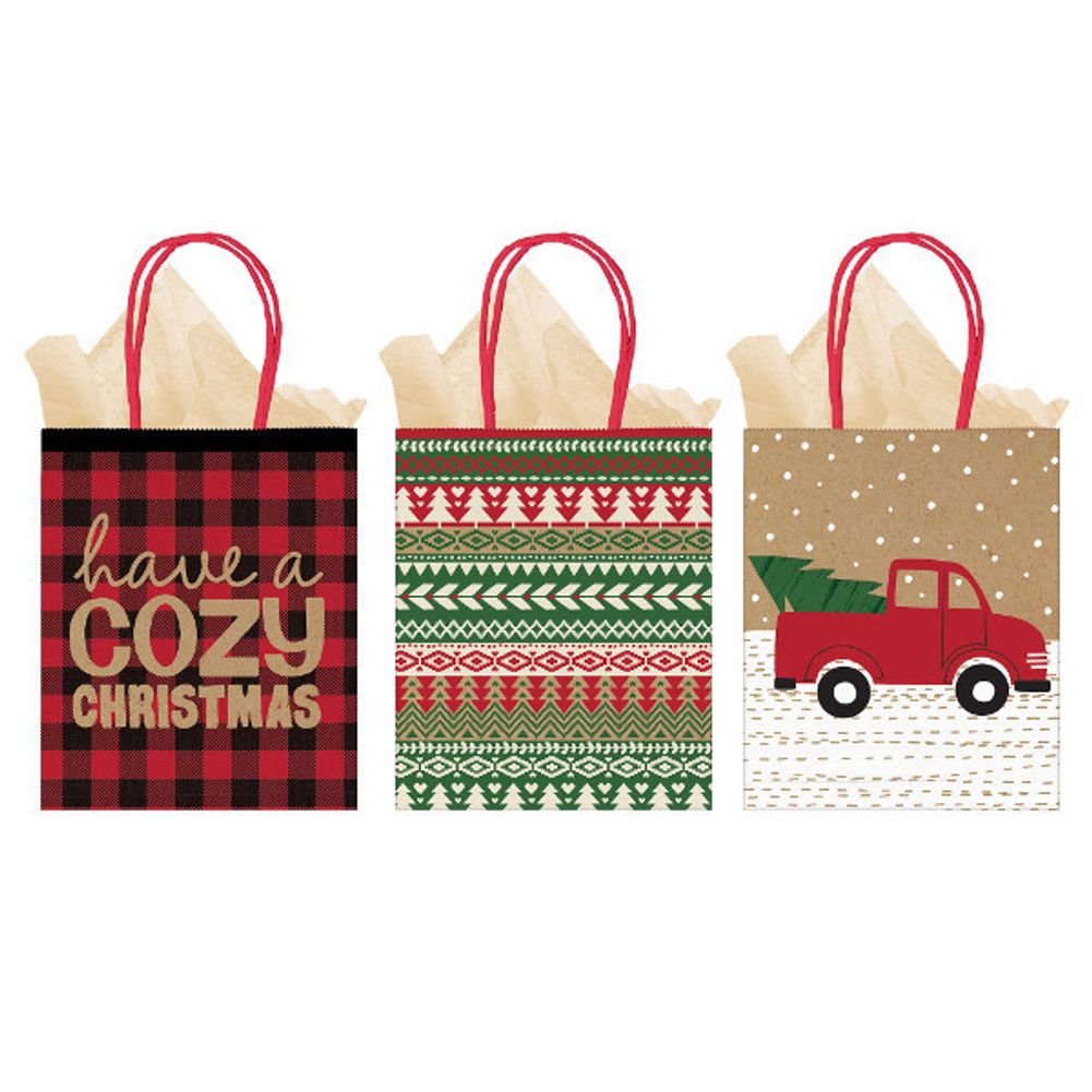 Cozy Christmas Vertical Gift Bags (3 ct)