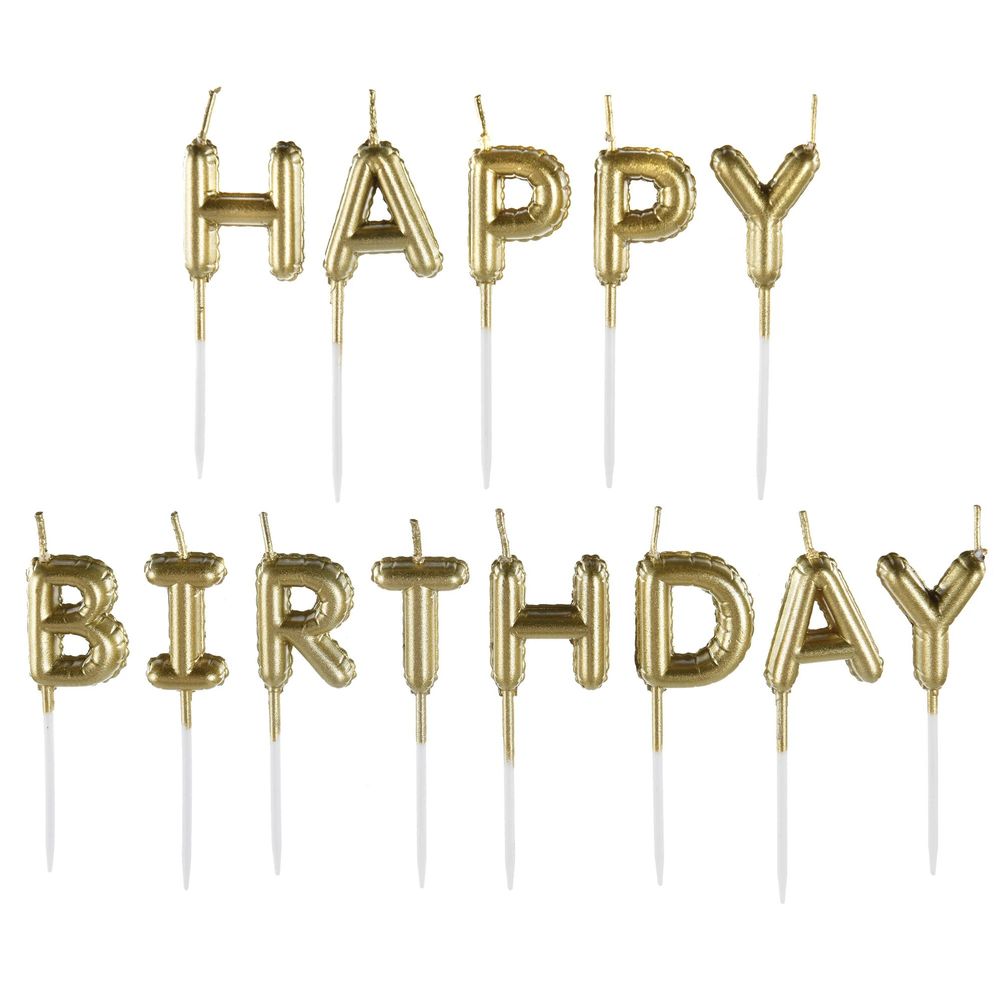 Gold Happy Birthday Letter Pick Candles 13 ct