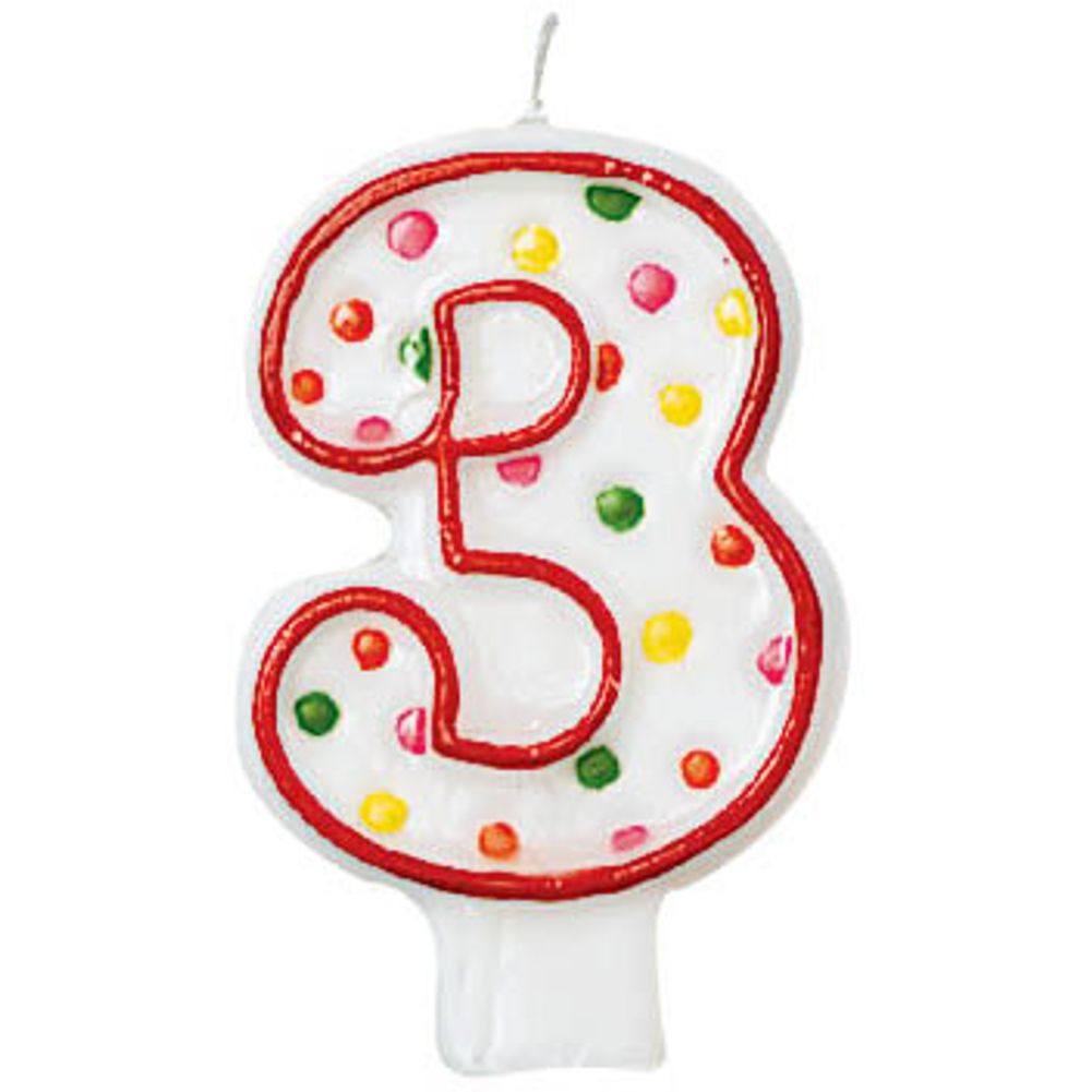 Polka Dots Numeral 3 Wax Candle