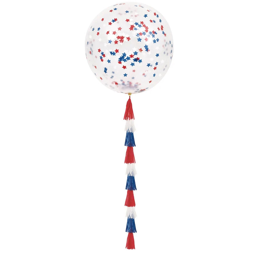 Patriotic 24" Latex Balloon with Confetti and Tassel Tail