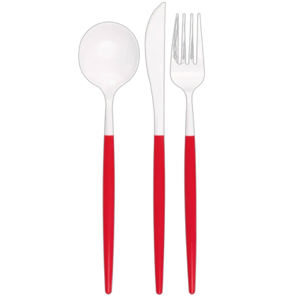 Red & White Assorted Plastic Cutlery Set (12ct)