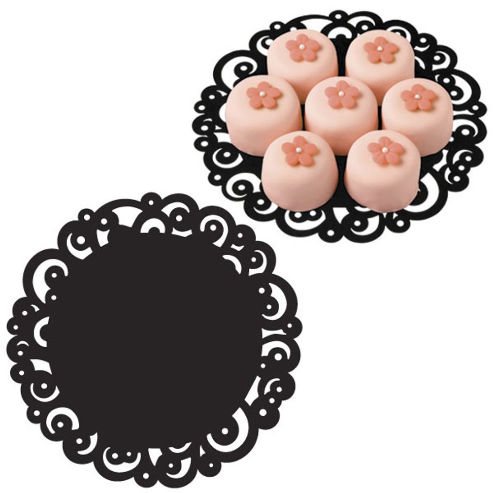 Swirl Black 8in Doilies -16ct