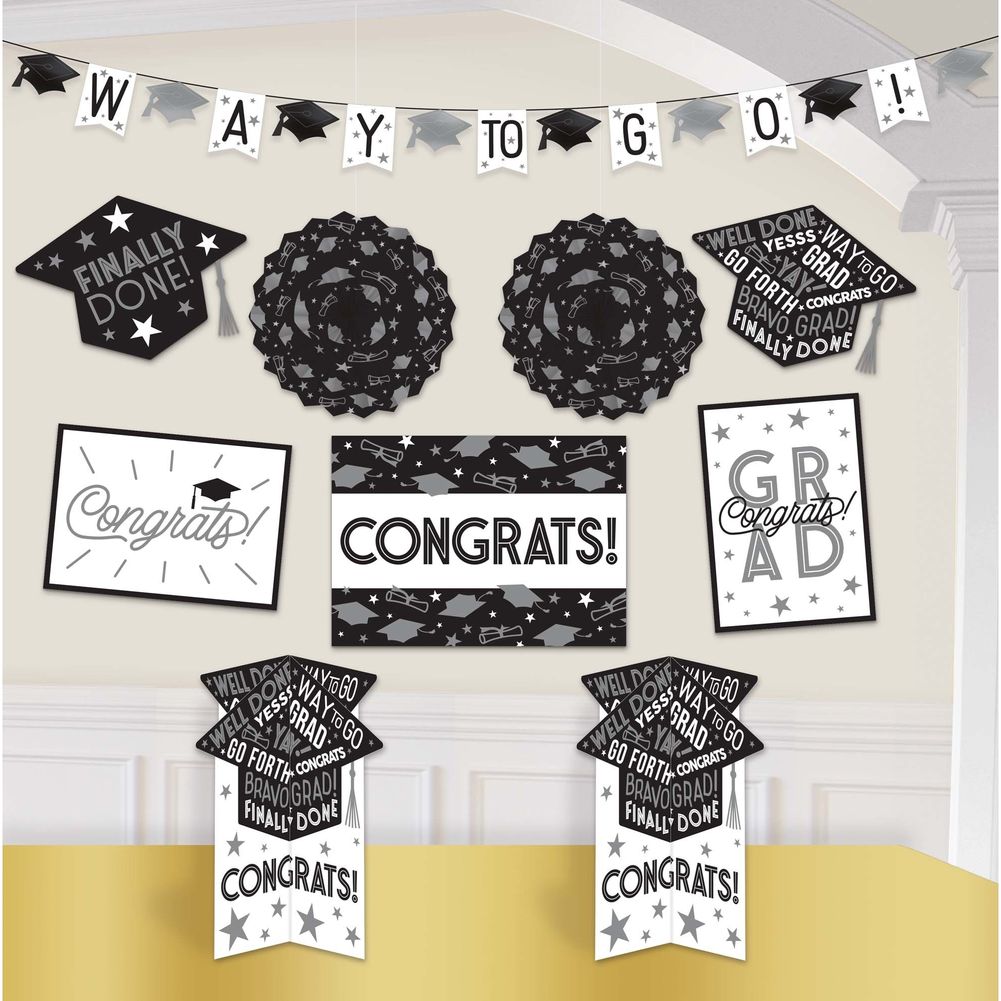 Black and White Grad Room Decorating Kit (10 ct)