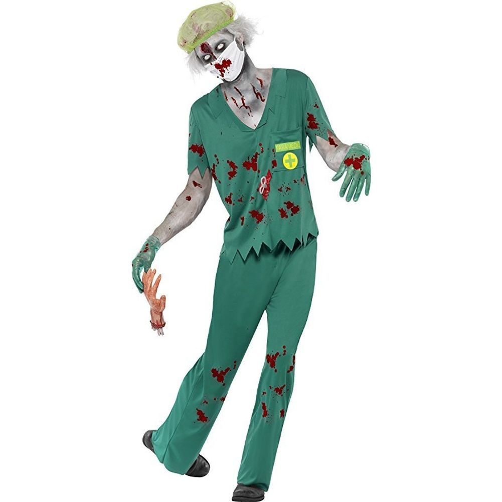 Zombie Paramedic Men's Costume, Green, Size Large Chest 42-44", Waist 36-38", Inseam 33"