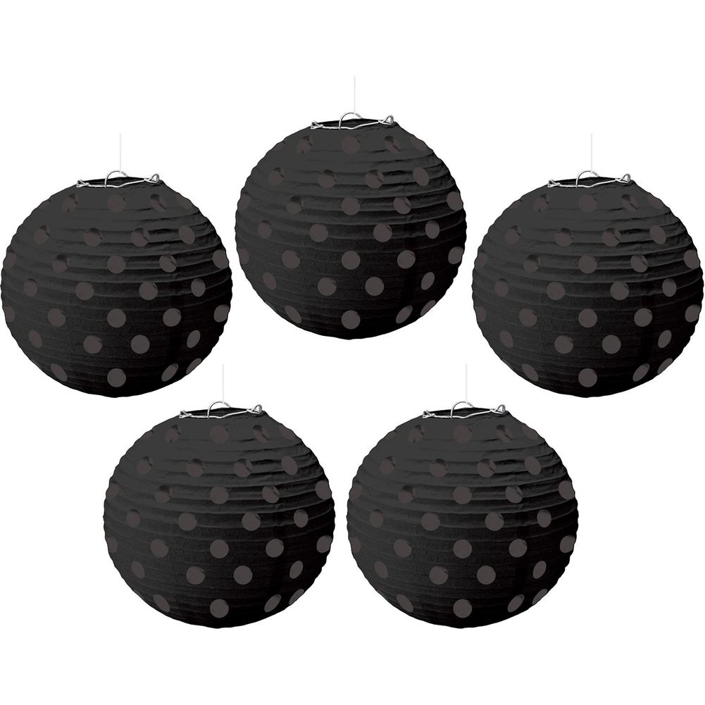 Black Mini Polka Dot Hanging Lanterns (5 ct)