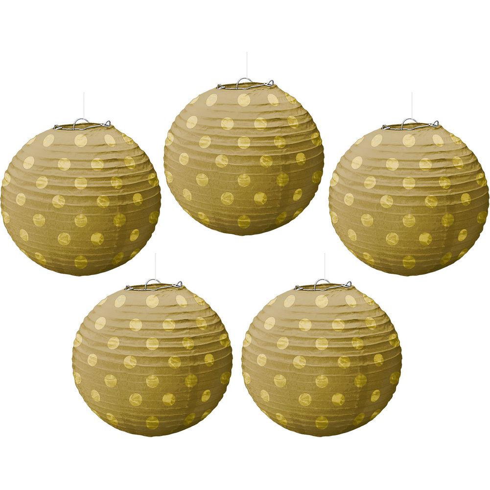 Gold Mini Polka Dot Hanging Lanterns, 5ct