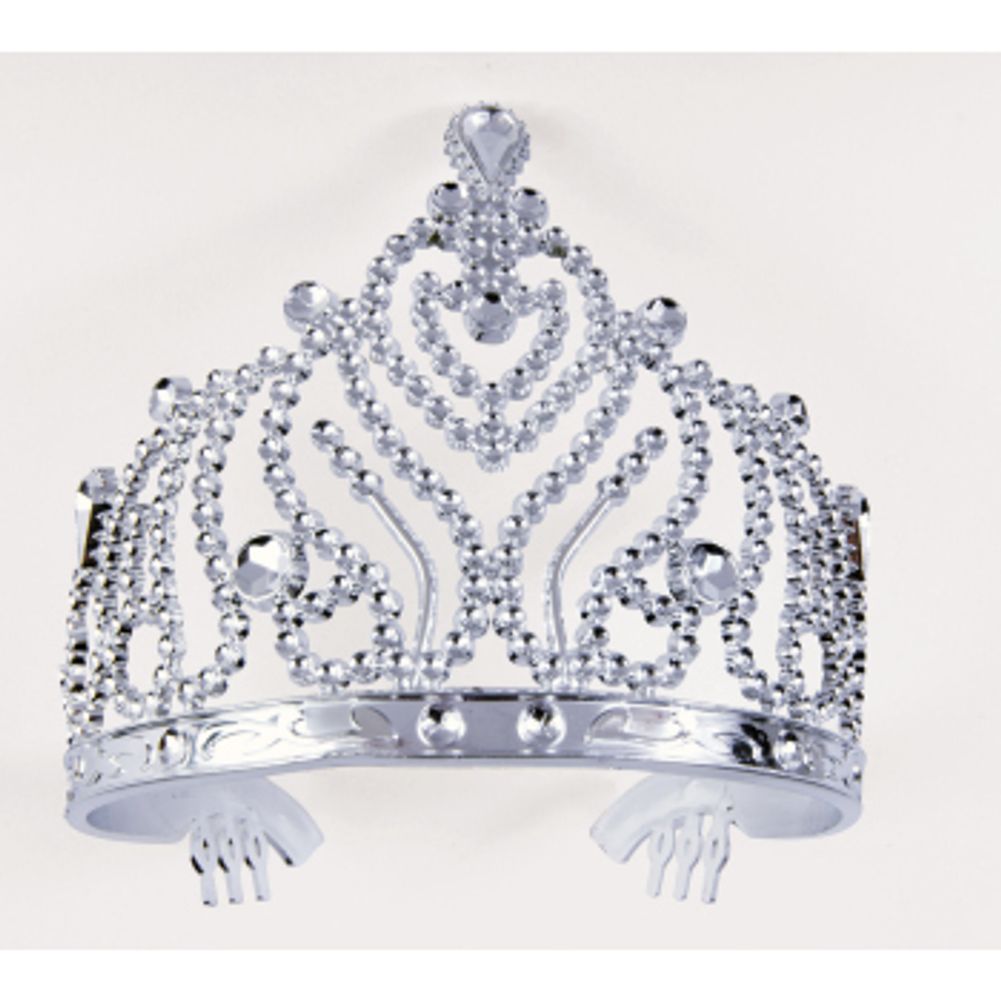 Silver Plastic Tiara W/Combs