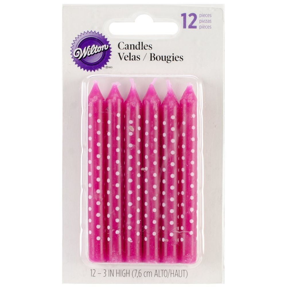 Pink Candle with White Dots