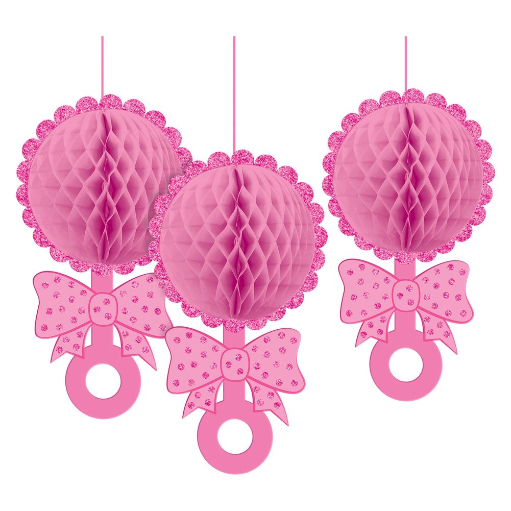 Girl Baby Rattle Hanging Decor (3 ct)