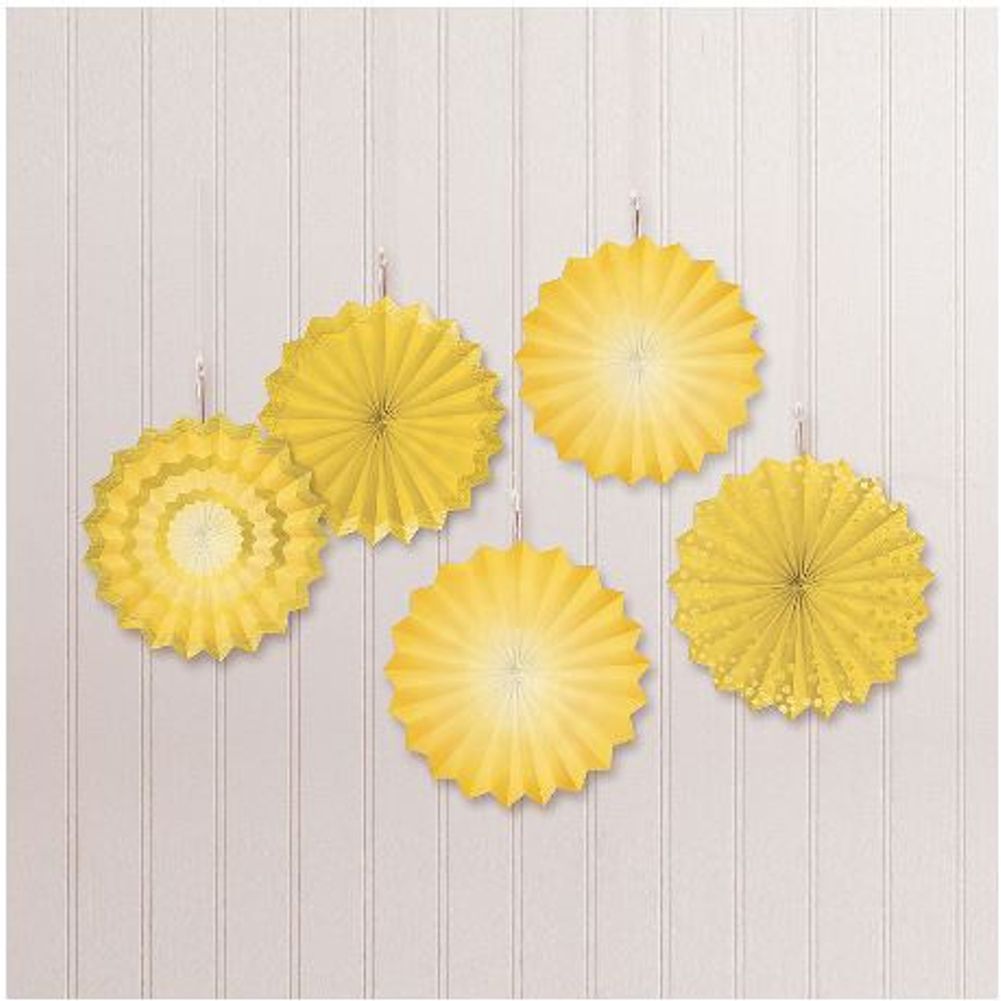 Sunshine Yellow Mini Paper Fan Decorations, 5ct