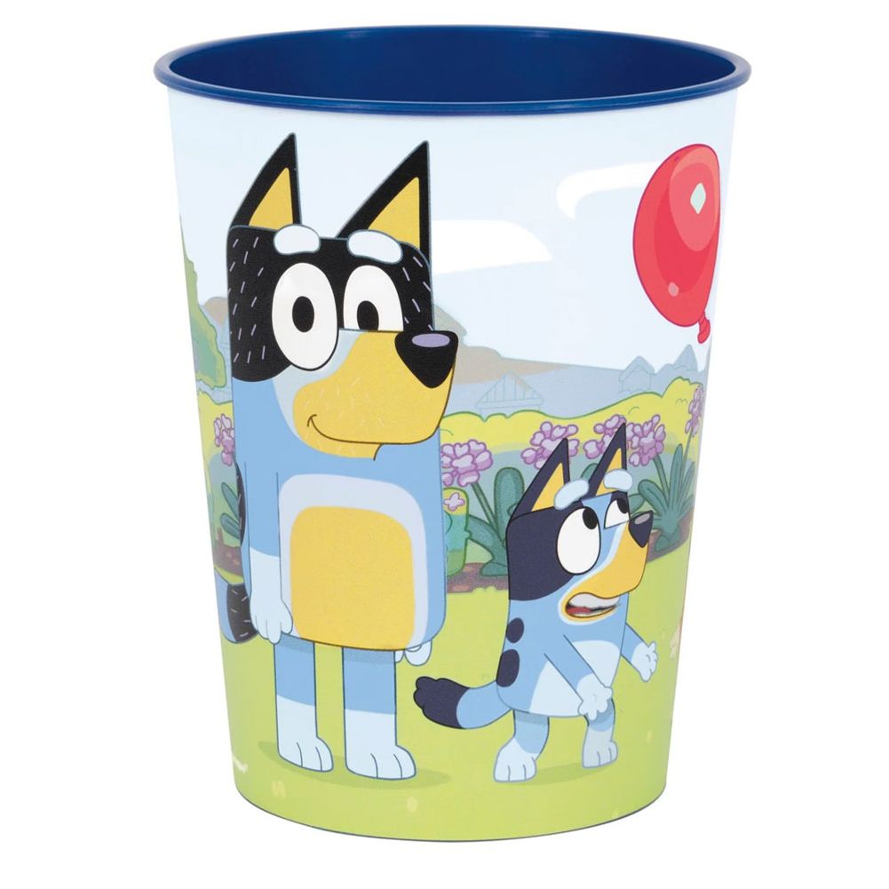 16 oz. Plastic Cup featuring colorful Bluey graphics, perfect for parties and celebrations.