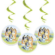 3 Hanging Swirl Decorations in vibrant multicolors, perfect for adding excitement to parties and special occasions.