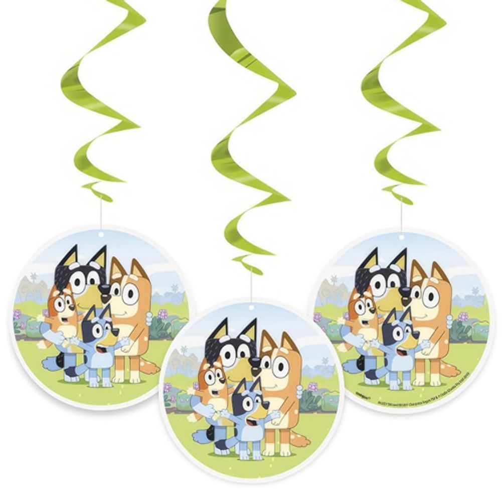 3 Hanging Swirl Decorations in vibrant multicolors, perfect for adding excitement to parties and special occasions.