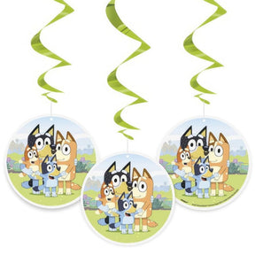 3 Hanging Swirl Decorations in vibrant multicolors, perfect for adding excitement to parties and special occasions.