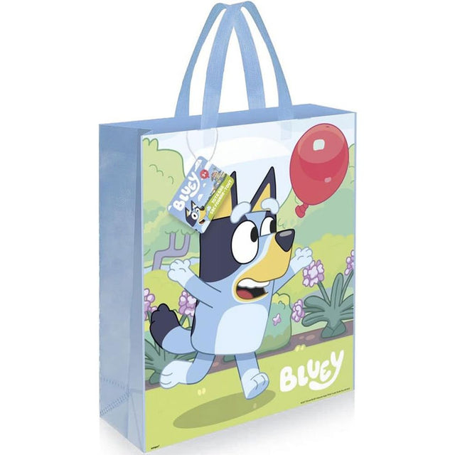 Colorful Party Tote Bag featuring Bluey, perfect for birthday parties and themed events, showcasing its spacious design and playful graphics.