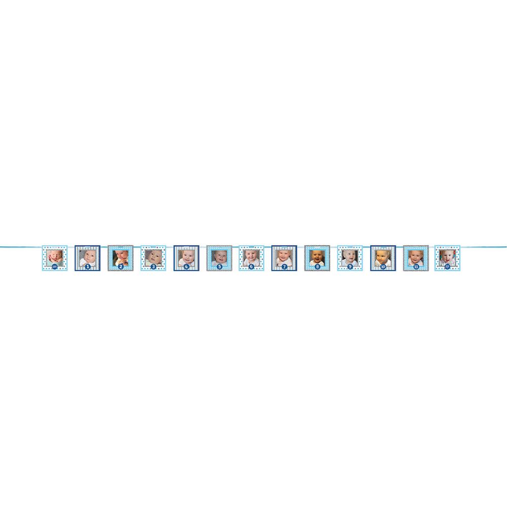 Blue Custom Photo Frames First Birthday Banner