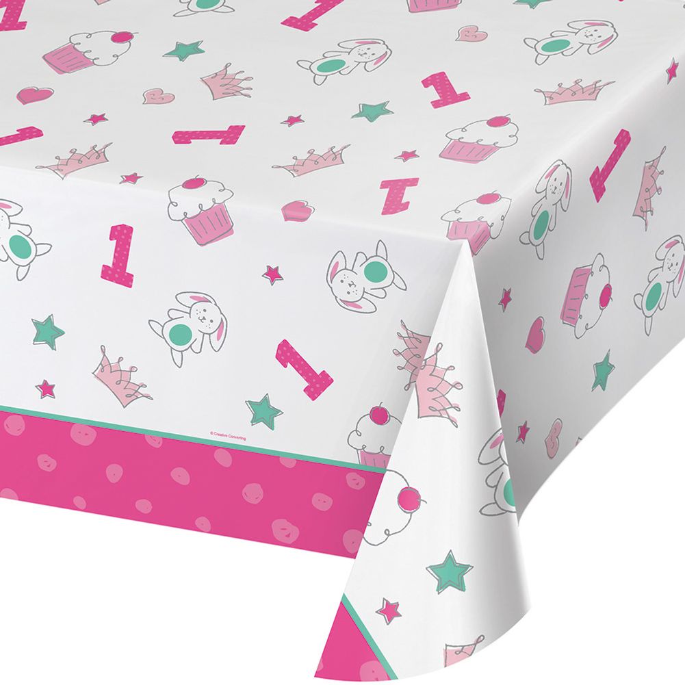 Doodle 1st Birthday Girl Plastic Rectangle Tablecover