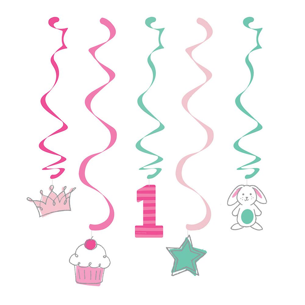 Doodle 1st Birthday Girl Hanging Swirls (5 ct)