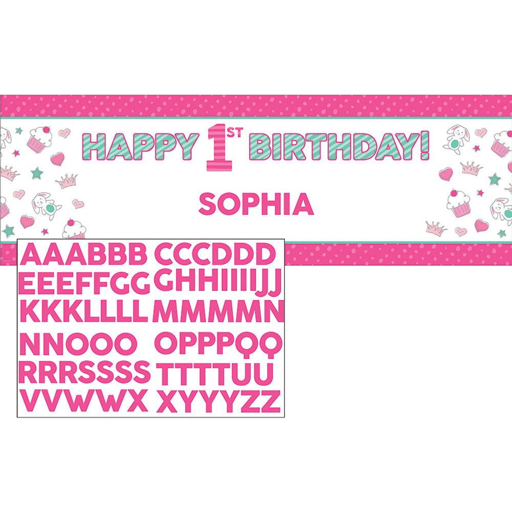 Doodle 1st Birthday Girl Party Banner
