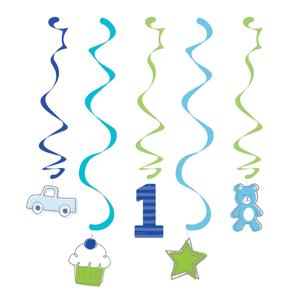 Doodle 1st Birthday Boy Hanging Swirls (5 ct)