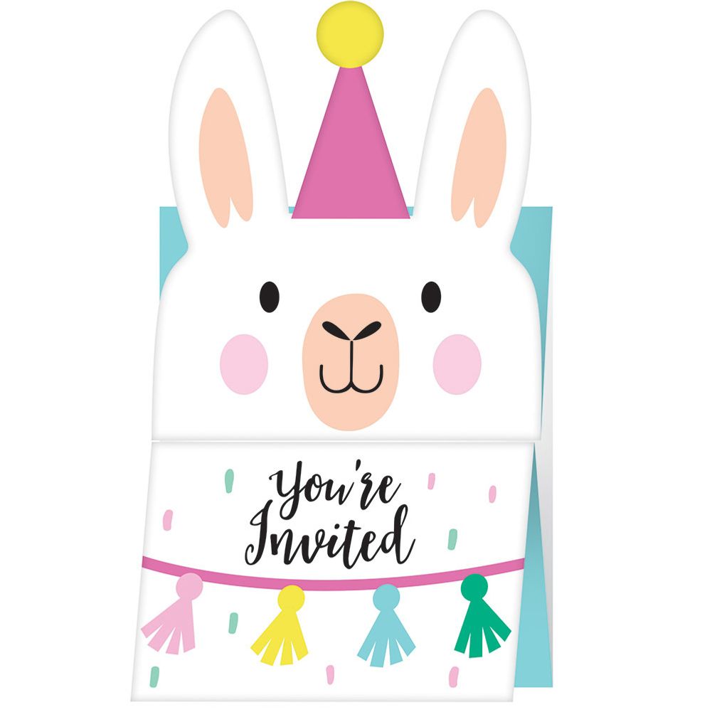 Llama Party INVITATION POSTCARD ACCORDIAN STYLE, DIECUT