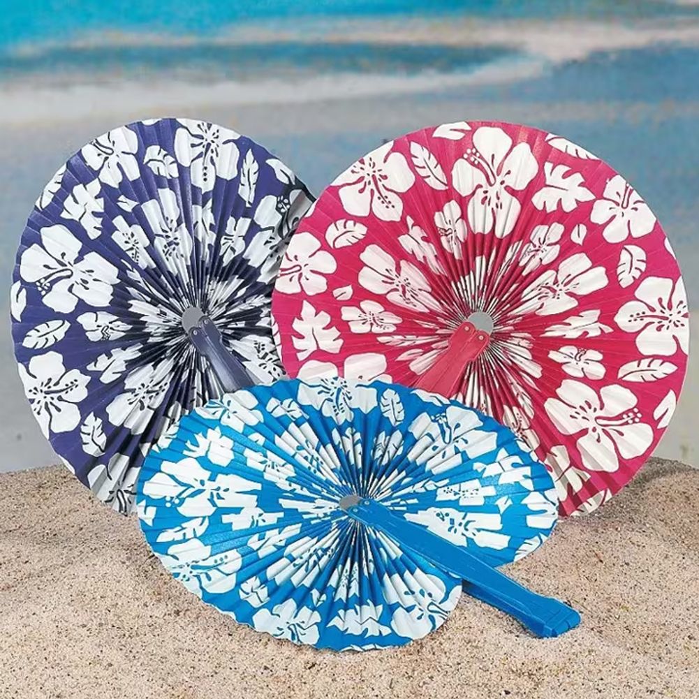 Paper Hibiscus Folding Fans (12ct)