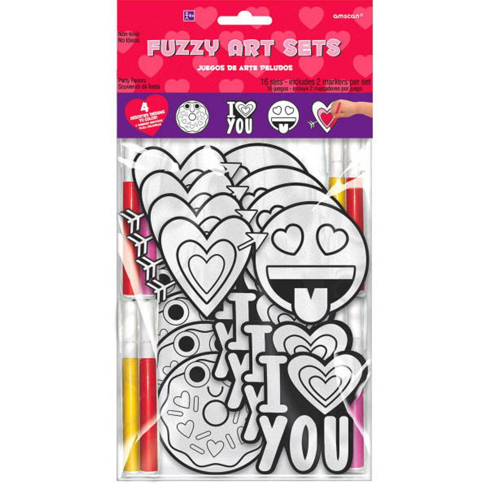 Valentine Characters Fuzzy Art Mega Value Pack Favors (16 ct)