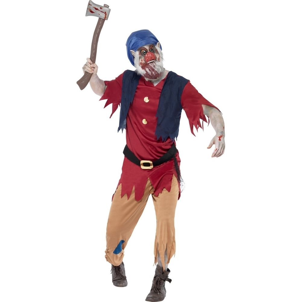 Zombie Dwarf Costume with Top Attached Waistcoat Trousers and Mask