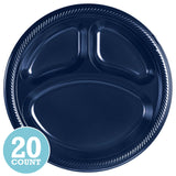 True Navy Divided Plastic Banquet Plates (20ct)