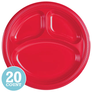 Apple Red Divided Plastic Banquet Plates (20ct)