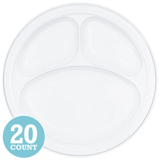 Frosty White Divided Plastic Banquet Plates (20ct)