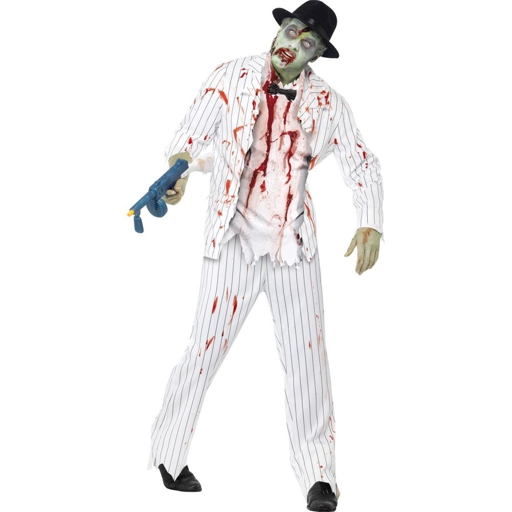 Zombie Gangster Men's Costume, White, Size Large Chest 42-44", Waist 36-38", Inseam 33"