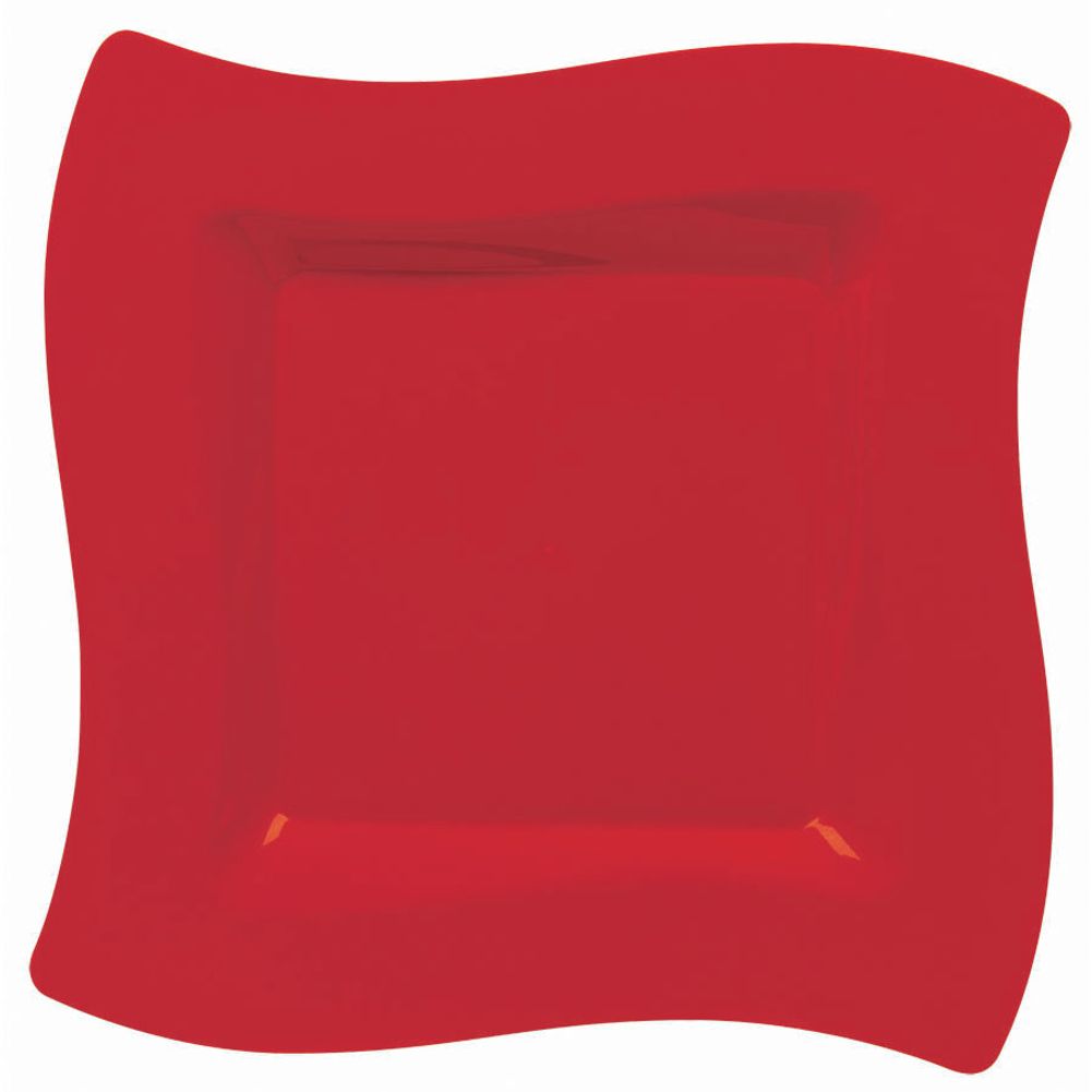 Apple Red Wavy Square Banquet Plates (10ct)