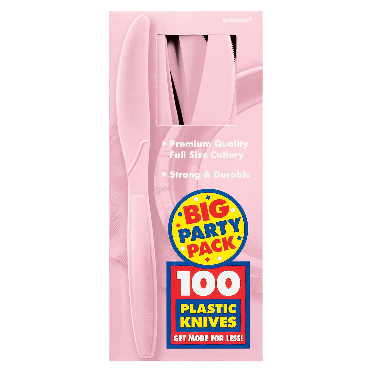 Blush Pink Big Party Pack Box Mid Weight Plastic Knife 100 ct
