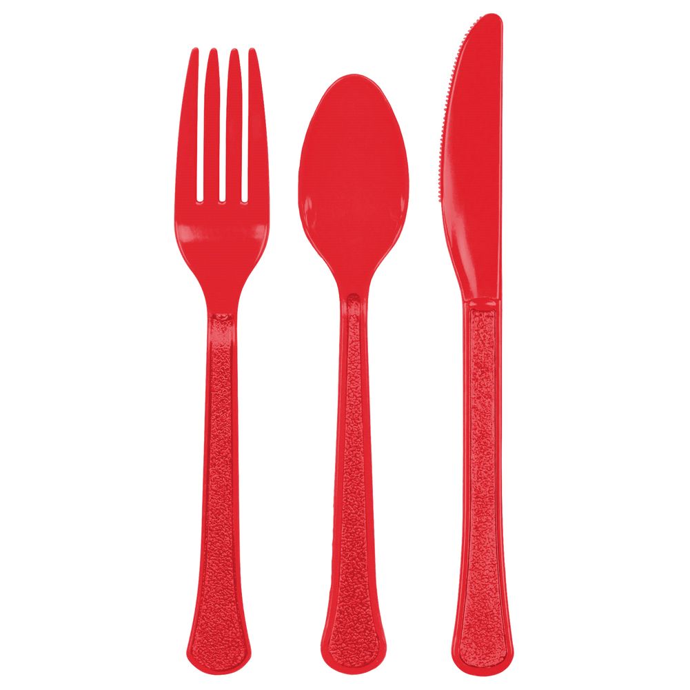 Apple Red Midweight Plastic Assorted Cutlery (24ct)